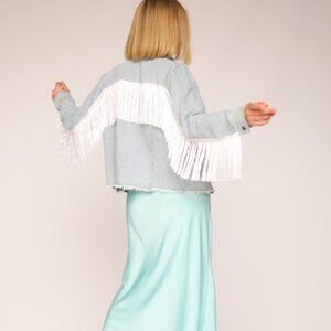 Denim Jacket with bangs rhinestones, Embroidered Bridal Jacket